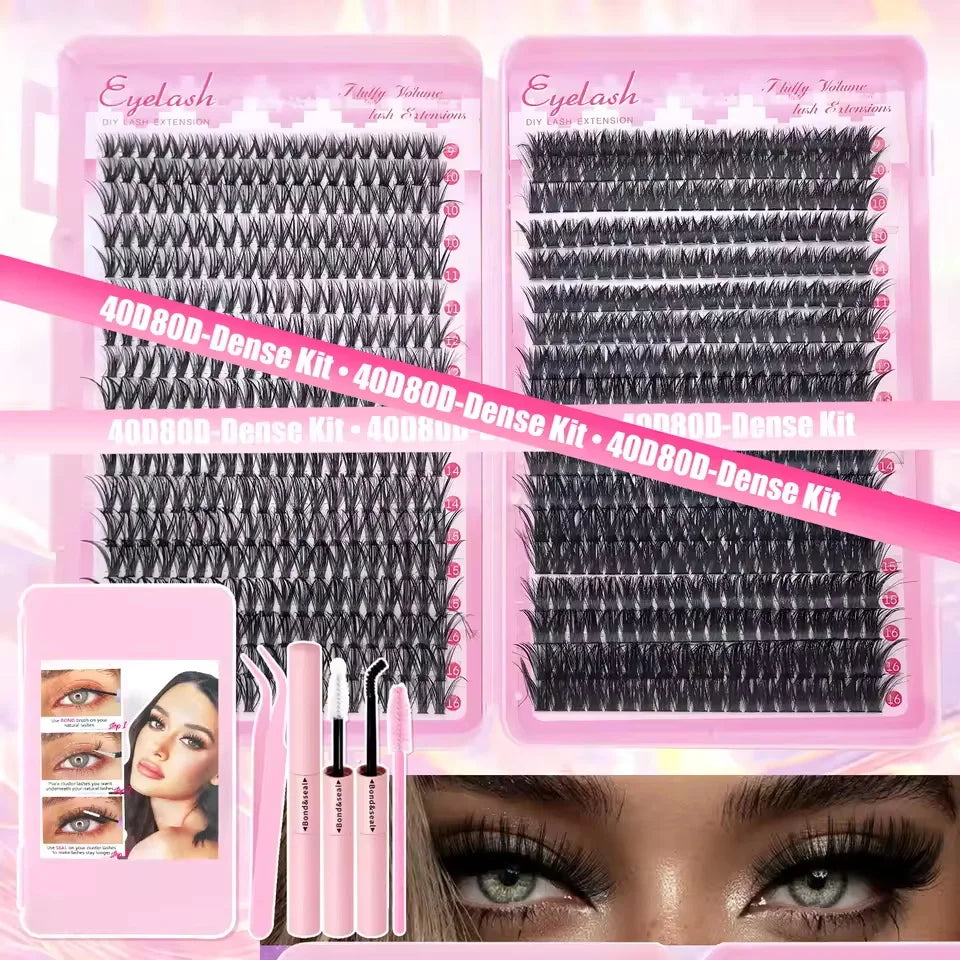 DIY Lash Extension Kit Clusters Individual Eyelashes Kit 9-16Mm with Bond and Seal Wispy Natural Mange Lashes
