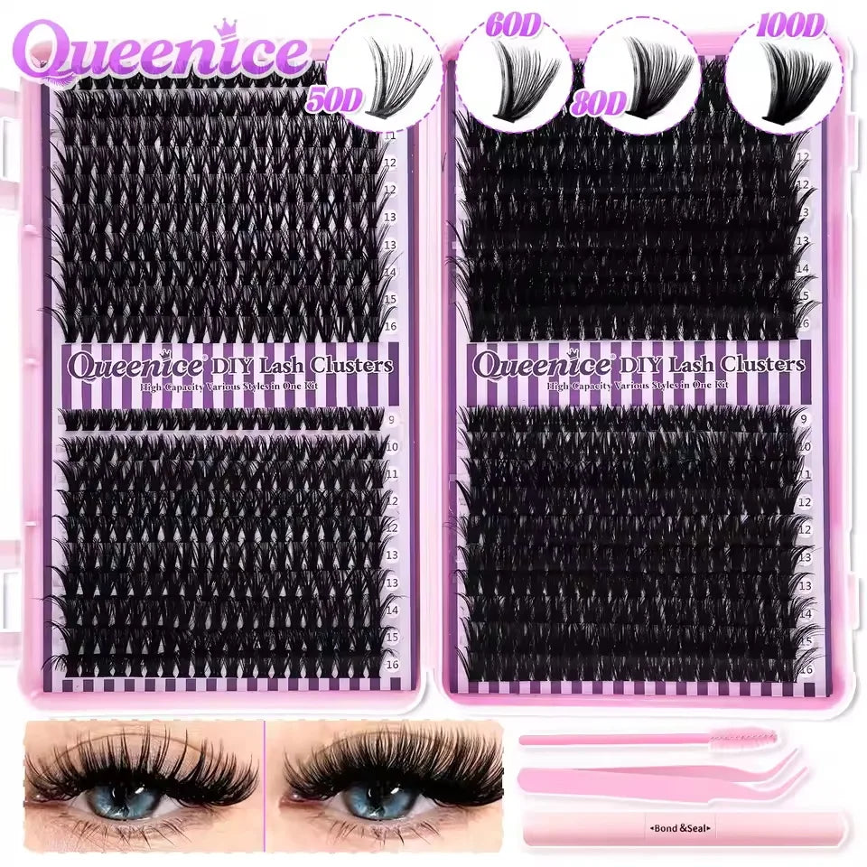 DIY Lash Extension Kit Clusters Individual Eyelashes Kit 9-16Mm with Bond and Seal Wispy Natural Mange Lashes
