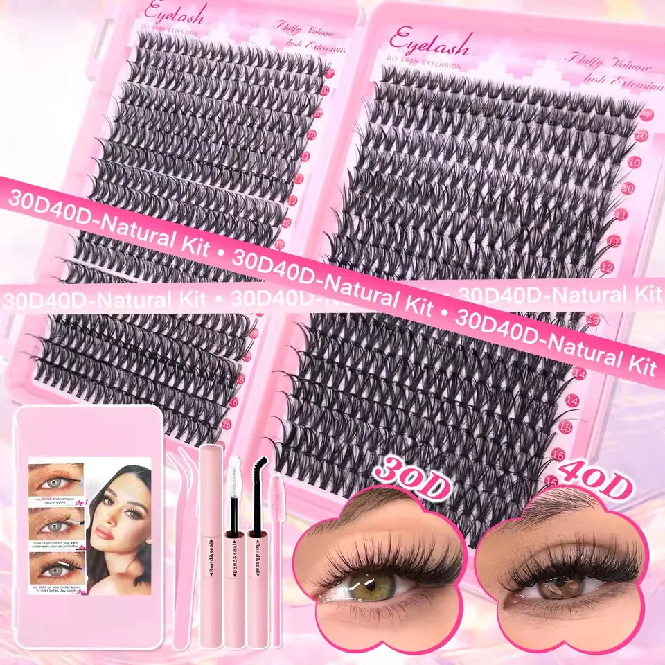DIY Lash Extension Kit Clusters Individual Eyelashes Kit 9-16Mm with Bond and Seal Wispy Natural Mange Lashes